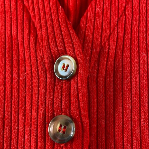 Forever 21 Red Ribbed Knit Button Down Midi Sheath Dress Size L Office Siren - Picture 5 of 9